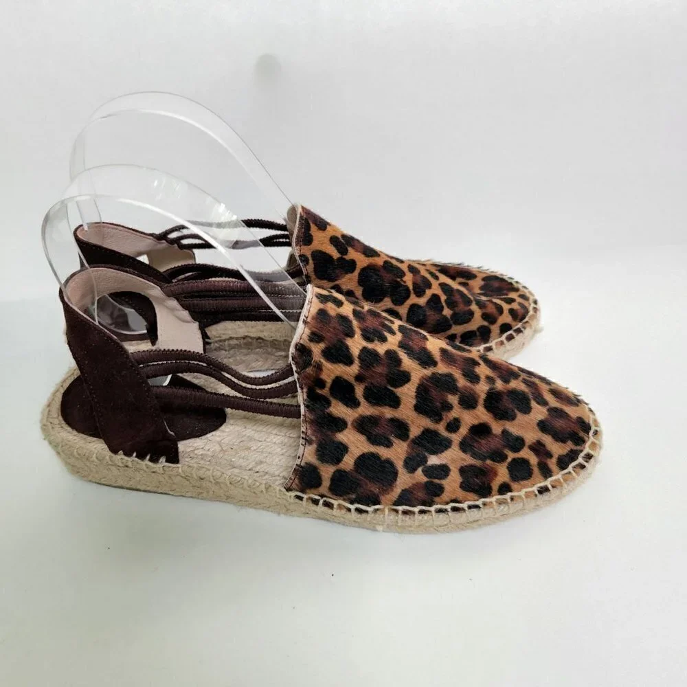 Picon Made In Spain Leopard Print Leather Espardrilles Size 8